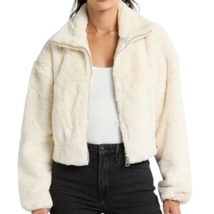 BB Dakota by Steve Madden White Faux Fur Bomber Coat Size Medium